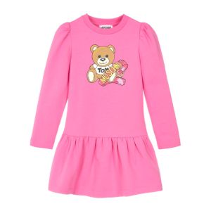 Moschino Kid Girls Strawberry Pink Cotton Teddy Bear Dress