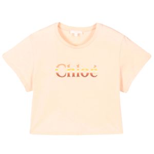 Chloé Girls Pink Crop Gradient Logo T-Shirt