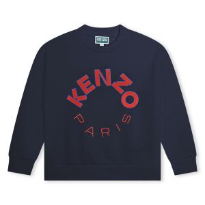 KENZO KIDS Navy Blue Embroidered Red Logo Cotton Jersey Sweatshirt