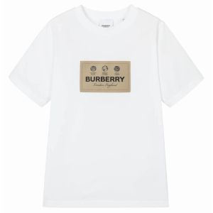 Burberry White Cotton Label Patch T-Shirt