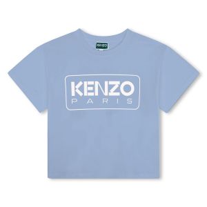 KENZO KIDS Pale Blue Organic Cotton SS24 Logo T-Shirt