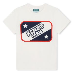 KENZO KIDS Boys Navy & Red Logo White Organic Cotton T-Shirt
