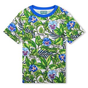 KENZO KIDS Boys Green Flower Print Cotton T-Shirt