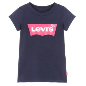 Levi&#039;s Girls Navy Blue Cotton Pink Logo T-Shirt