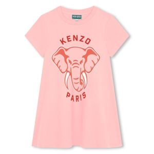 KENZO KIDS Girls SS24 Pink Cotton Elephant Dress