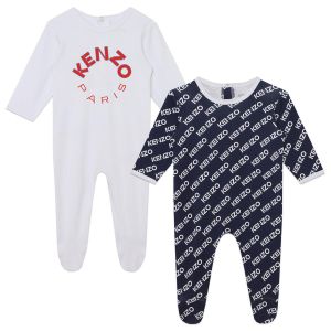 KENZO KIDS Navy Blue &amp; White Cotton Babysuit (2 Pack)