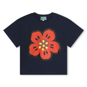 KENZO KIDS Girls Navy Cotton SS24 Boke Flower T-Shirt