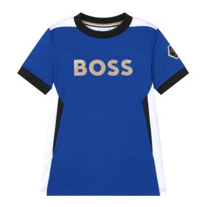 BOSS  Boys Bright Blue Football T-Shirt