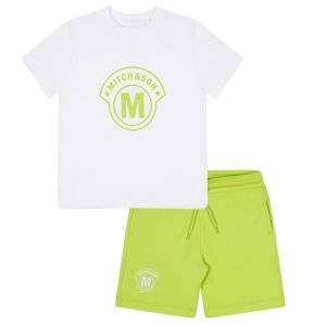 Mitch &amp; Son White &amp; Lime Green &#039;Walker&#039; T-Shirt and Short Set