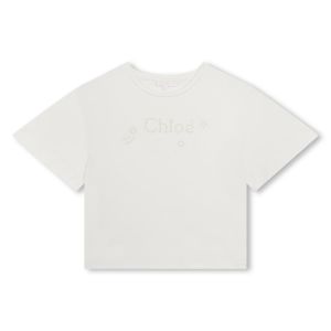 Chloé Girls Ivory SS24 Embroidered Large Logo T-Shirt