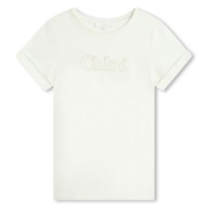 Chloé Girls SS24 White Cotton Gold Logo  T-Shirt