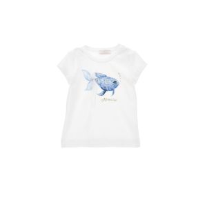Monnalisa Girls White Tulle and Diamanté Fish T-Shirt