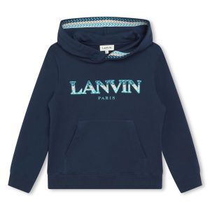 Lanvin Navy Hooded Turquoise Logo Sweatshirt