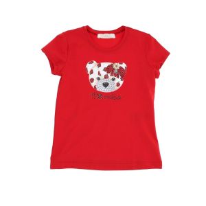 Monnalisa Girls Red Cotton Strawberry Bear T-Shirt