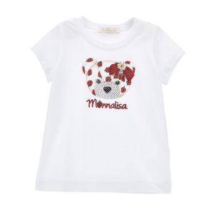 Monnalisa Girls White Cotton Strawberry Bear T-Shirt