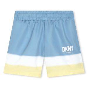 DKNY Boys Pale Blue &amp; Yellow Striped Swim Shorts