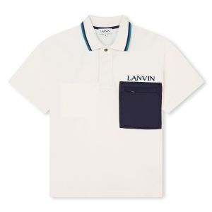 Lanvin Boys Ivory &amp; Blue Cotton Polo Shirt