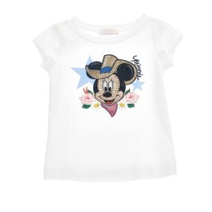 Monnalisa Girls White Disney Diamanté Minnie Mouse Cotton T-Shirt