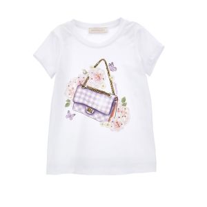 Monnalisa White and Lilac Handbag Print T-Shirt