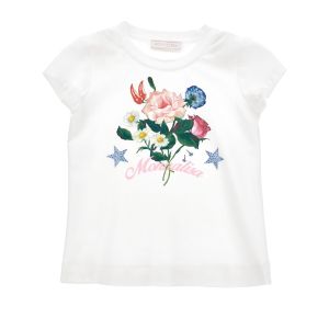 Monnalisa Girls White Cotton Bouquet and Star T-Shirt