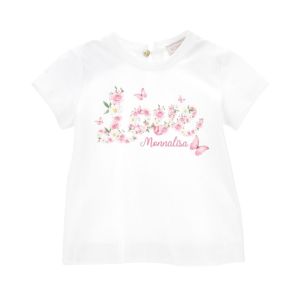 Monnalisa Baby Girls White Floral Cotton &#039;Love&#039; T-Shirt