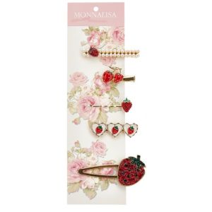 Monnalisa Girls Strawberry Hairclips Set in Red