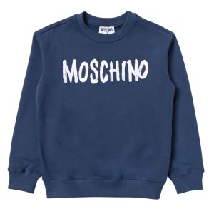 Moschino Kid Blue Cotton Paint Effect Logo Sweatshirt