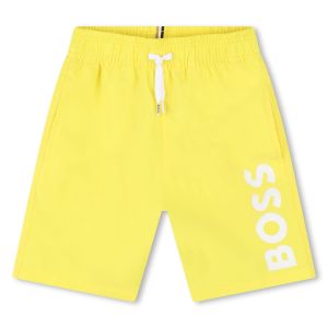 BOSS Older Boys NS24 Straw Yellow Logo Swim Shorts