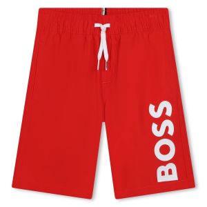 BOSS Older Boys NS24 Bright Red Logo Swim Shorts