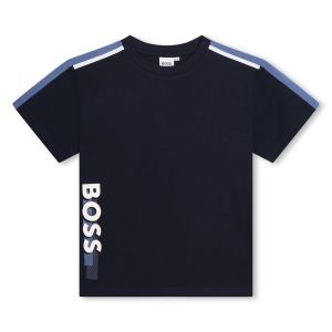 BOSS  Boys Navy Blue Side Logo Cotton T-Shirt