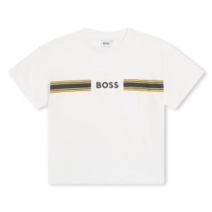 BOSS Boys Black & Yellow Logo White Cotton T-Shirt