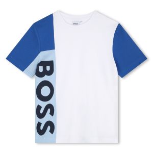 BOSS Boys White &amp; Blue Cotton T-Shirt