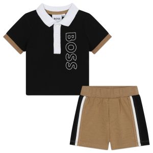 BOSS Baby Boys NS 2024 Black &amp; Beige Cotton Shorts Set