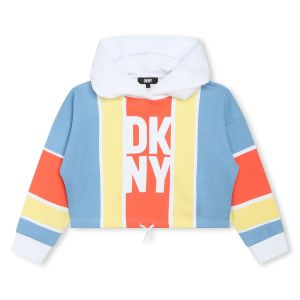 DKNY Girls Blue  Striped Bold Logo Cotton Hoodie