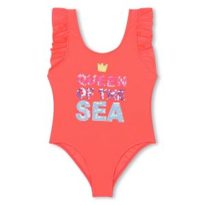 Billieblush Girls NS 2024 Coral Orange Ruffle Swimsuit