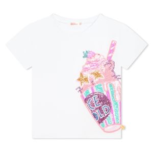 Billieblush Girls White Cotton &amp; Sequin Ice Cream T-Shirt