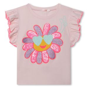 Billieblush Girls Pink Sparkly Sequin Cotton Flower T-Shirt