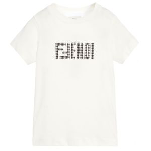 FENDI Ivory Cotton FF Houndstooth Logo T-Shirt