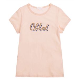 Chloé Girls Pink Glitter Logo Short Sleeved T-Shirt