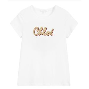 Chloé Girls Red and Gold Logo White T-shirt