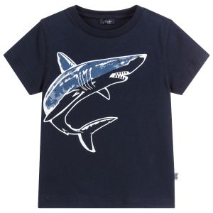 Il Gufo Boys Navy Blue Cotton Shark T-Shirt