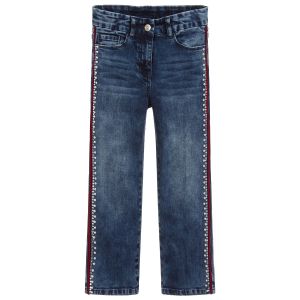 Monnalisa Chic Girls Blue Cotton Denim Crystal and Pearl  Jeans