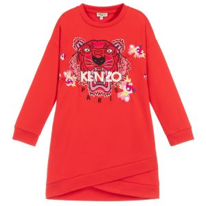 Kenzo Kids Girls Red Iconic Tiger and Flower Dress