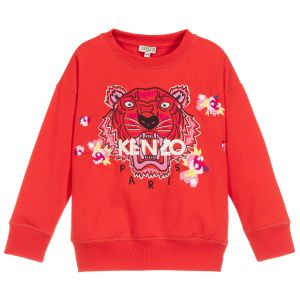 Kenzo Kids Girls Red  Iconic Tiger and Flower Sweatshirt