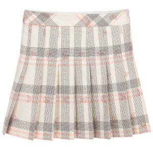 Lili Gaufrette Ivory Checked Pleated Skirt