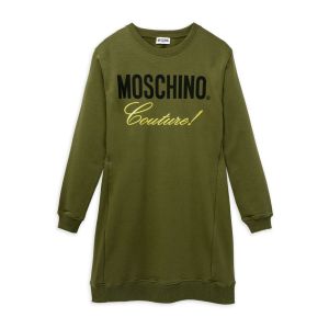 Moschino Kid-Teen Olive Green Cotton Sweatshirt Dress