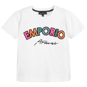 Emporio Armani White Multi Coloured Logo Cotton T-Shirt