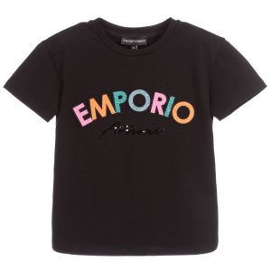 Emporio Armani Black Multi Coloured Logo Cotton T-Shirt