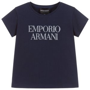 Emporio Armani Girls Blue Cotton Logo T-Shirt
