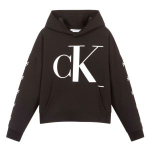 Calvin Klein Jeans Girls Black & White Cotton Logo Hoodie